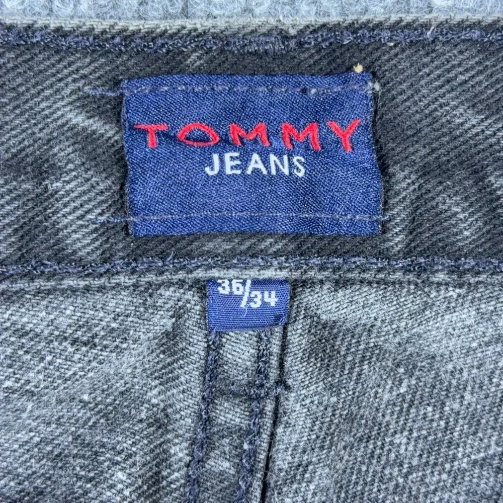 Tommy Hilfiger Vintage Mens Jeans Faded Black Straight Leg Flag Logo Denim 36x34